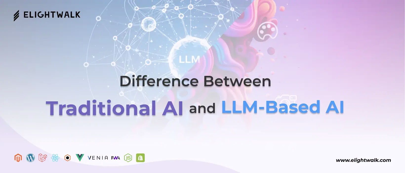 Difference between traditional AI and LLM-based AI showing rule-based systems versus large language models