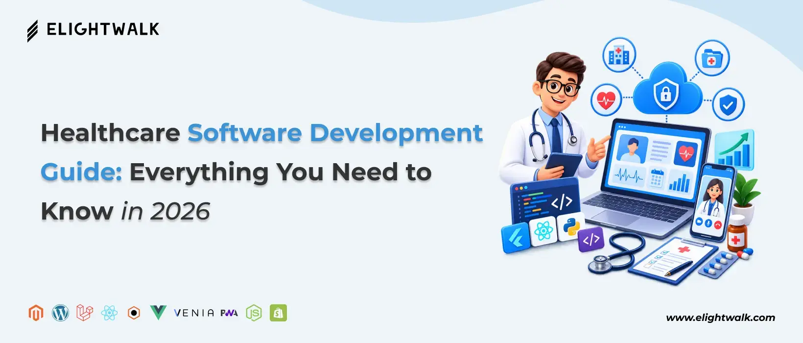 Healthcare software development guide covering features, technologies, benefits, security, and development processes in 2026