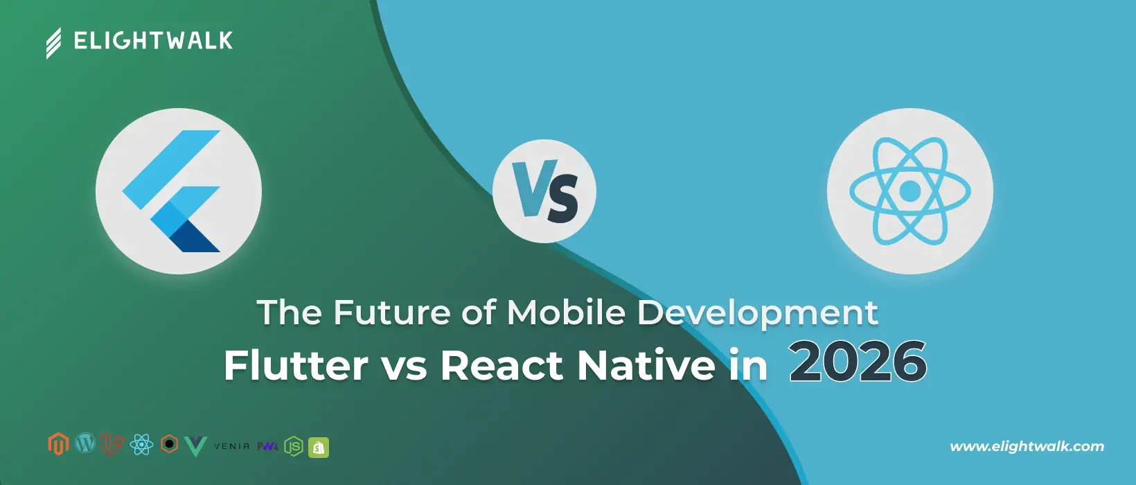 Illustration comparing Flutter and React Native frameworks, representing the future of mobile app development in 2026
